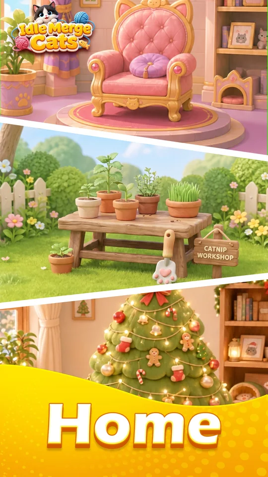 Idle Merge Cats home unlock gameplay